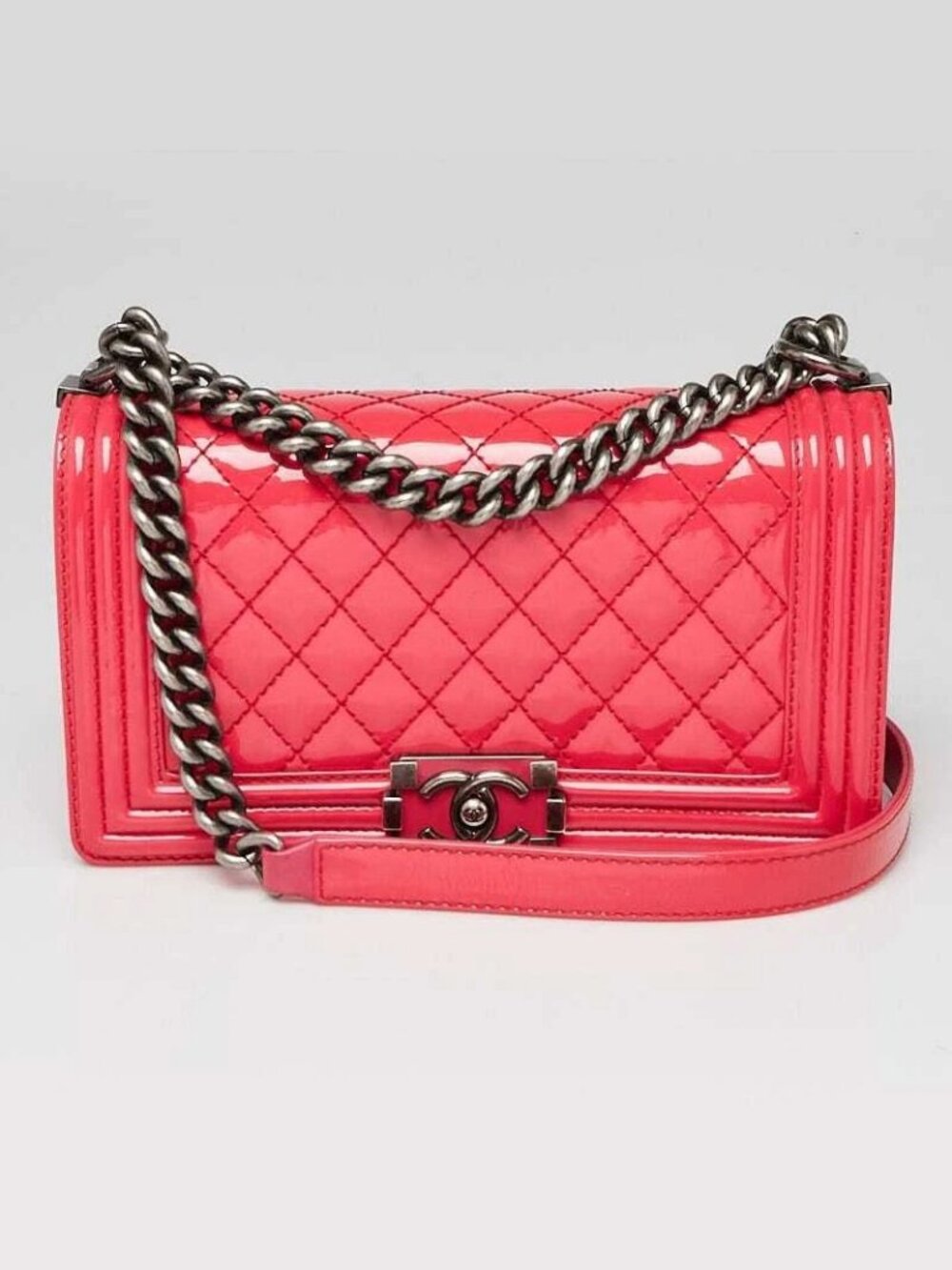 Chanel Pink Quilted Patent Leather Medium Plexiglass Boy Bag